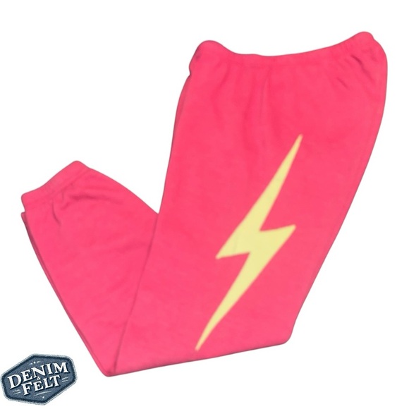 Aviator Nation Women’s Pink/Yellow Bolt Stitch Sweatpants/Joggers | PRELOVED⚡️🩷 - Picture 2 of 11